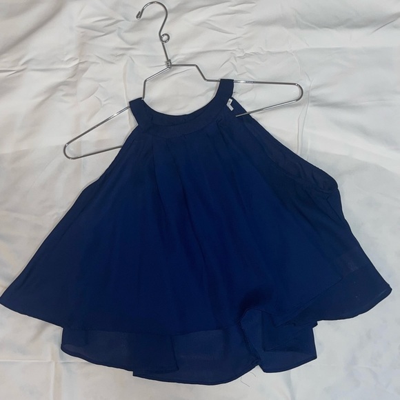 Navy Blue Formal Halter Top and Bottom Coord Set - Picture 3 of 6